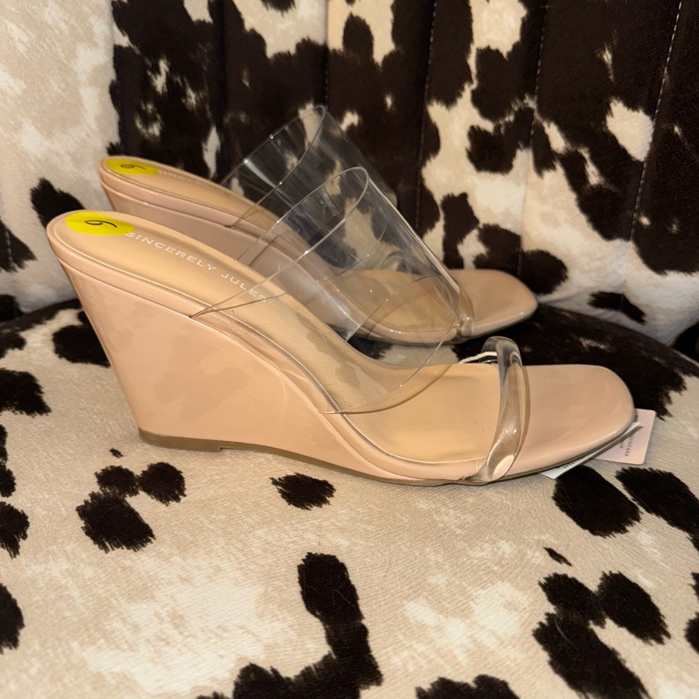 Sincerely Jules clear straps nude wedges